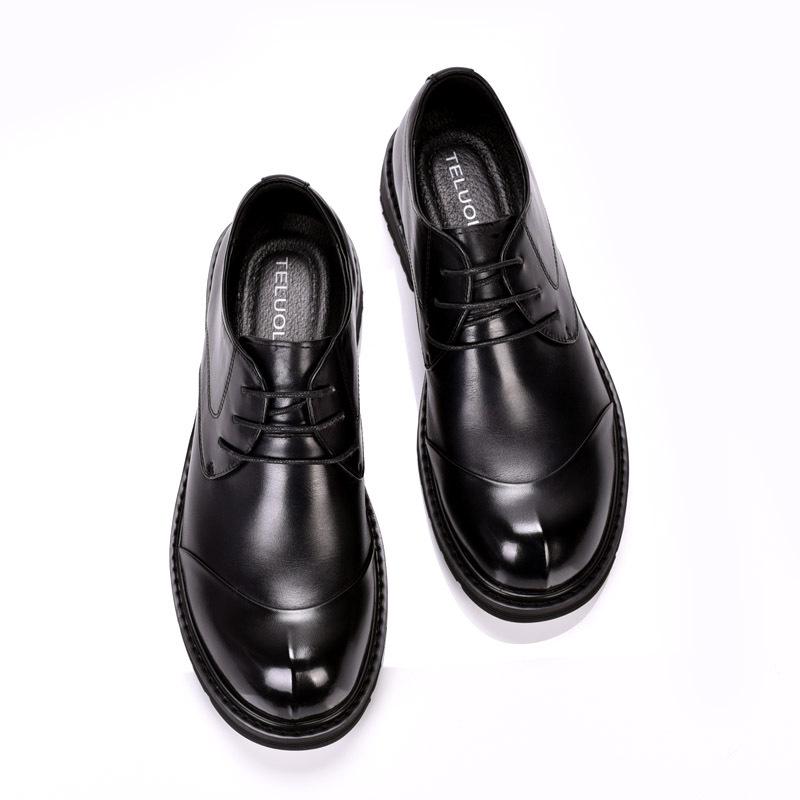 Spring & Autumn Men's Round Toe Cowhide Lace-Up Leather Shoes - Trendy Business Casual Formal Footwear