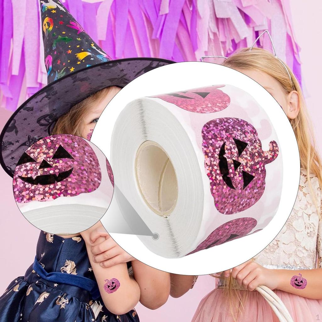 500 Pieces Halloween Pumpkin Stickers Decals Roll Sealing for Holiday Party Decorations