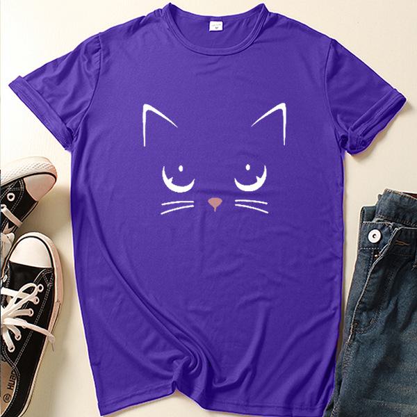 2024 Summer Cat Girl Printed Short Sleeve T-shirt - Casual, Loose Fit Fashion.