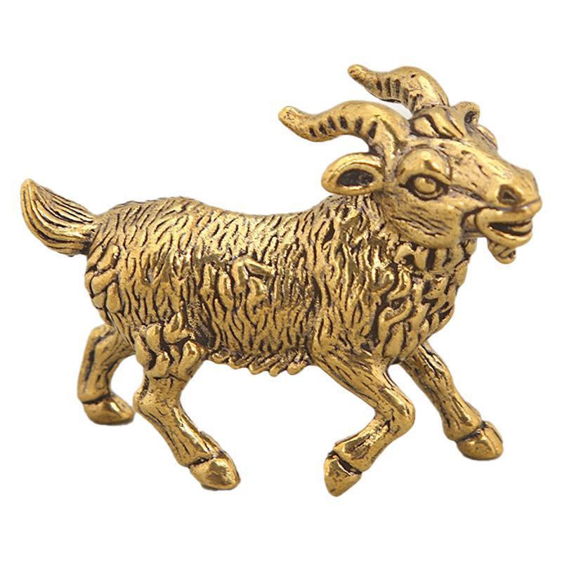 Solid Brass Goat Small Statue Desktop Ornaments Vintage Zodiac Animal Figurines Model Lucky Home Decorations Crafts Accessories