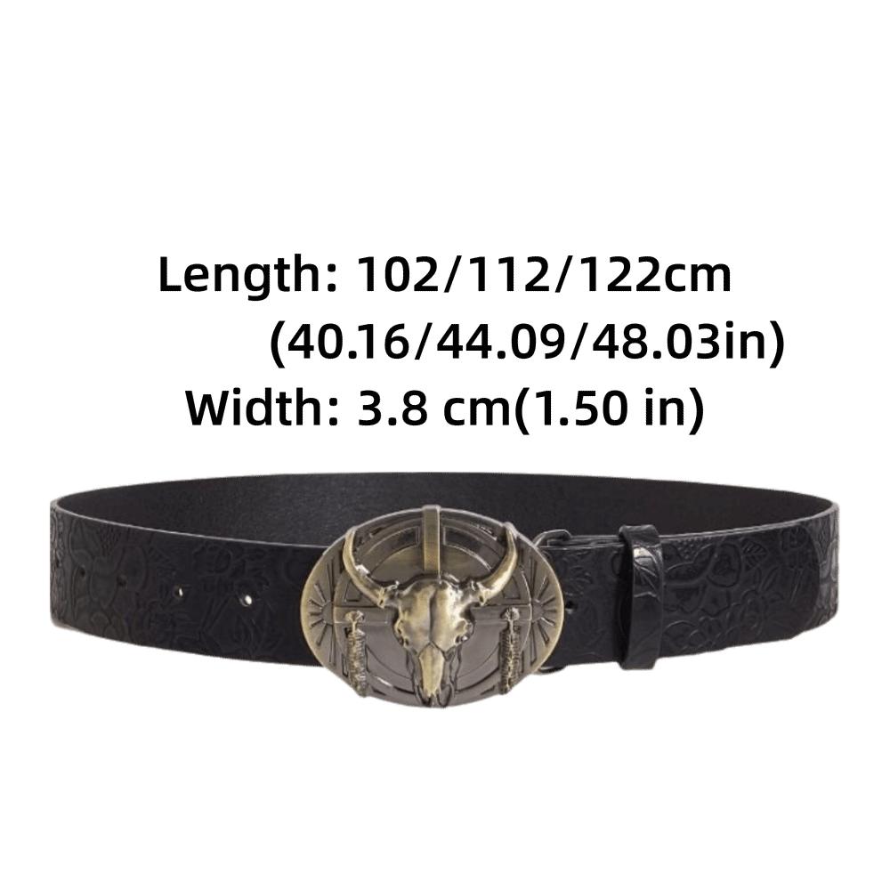 Fashion Carved Western Cowboy Belt Retro Vintage Embossed Belt Cow Head Buckle Jeans Pants Belt For Man Women