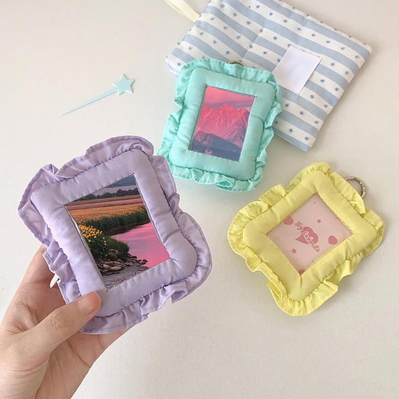 Cute Cloth Pillow Photo Holder Keychain For 3 Inch Photocard Cards Portable Wall Decoration Travel Accessory