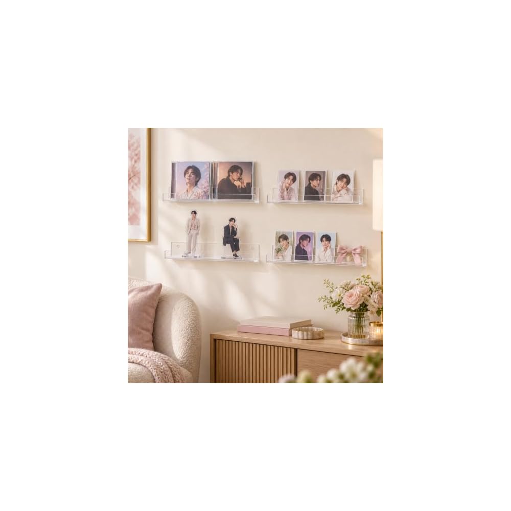 bathbath Record Rack, Wall-Mounted Record Shelf, Rental-Friendly, Pins, Screws, Tape, Suitable for