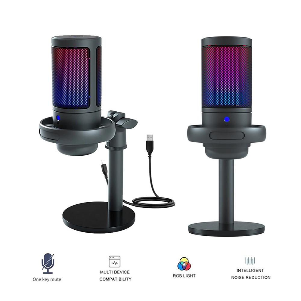 

USB Condenser Microphone for PC Computer Gaming Mic for PS4/PS5/Mac Fast Mute RGB Lights Shock Mount Gain Knob Sound Monitor
