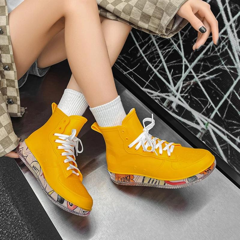 Stivali da Pioggia Impermeabili in Gomma da Donna Sneakers con Lacci Scarpe da Celebrazione Giardino Flush Designer Trendy Coppia
