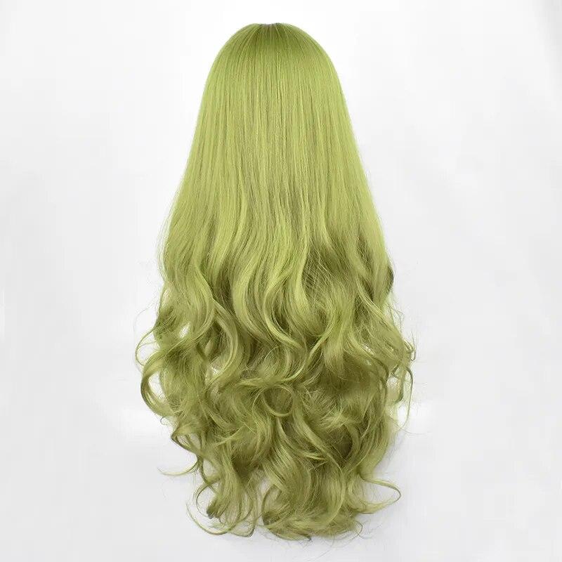 24 inch sintetic verde păr negru ondulat mare val cosplay peruci cu breton pentru femei afro-americane păr din fibră rezistentă la căldură