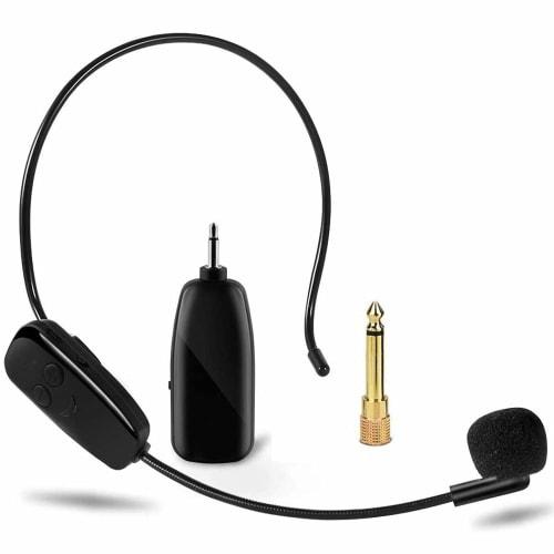 UHF Wireless Microphone Headset Microphone, Portable Speaker for Stage Use, Wireless, Lightweight, 3.5mm Stereo Mini Plug, Black