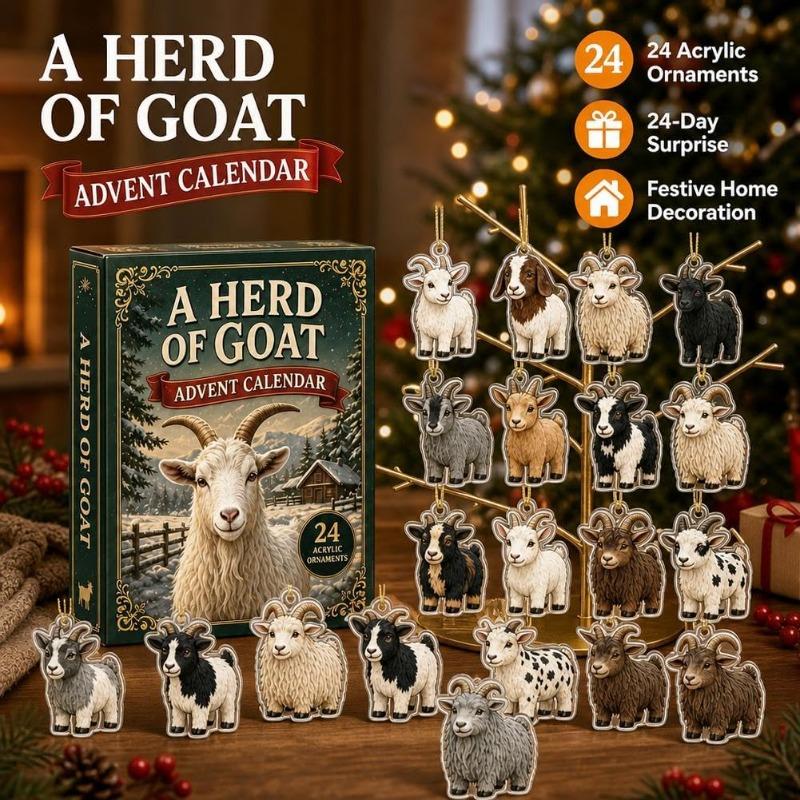 2D Arcylic Goat Advent Calendars 2026, Christmas Animal Advent Calendar Collection,24 Days Countdown Christmas Tree Ornament