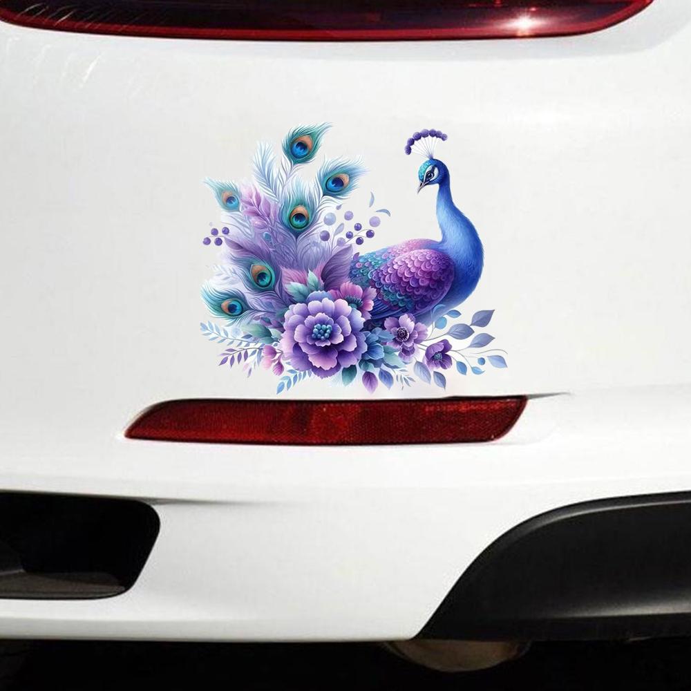 QT2370#15cm Peacock And Floral Pattern Car Sticker for Laptop, Truck,Motorcycle, Window