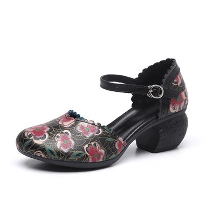 Frauen Schuhe Sommer Sandalen Aus Echtem Leder 2024 Neue Mode Schnalle Druck Retro Handgemachte Concise Freizeit Damen Sandalen Casual Schuhe
