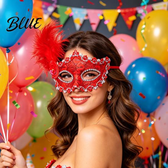 High End Ball Mask Halloween Princess Half Face Mask Venetian Masquerade Party Elegant with Lace Feather Rhinestones Adjustable Ribbon Women