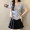 2026 Summer Plus Size Women's Korean Style Youthful Solid Color Ruffled Short Sleeve T-Shirt