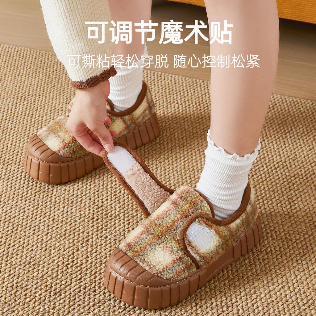 Retro plaid thick-soled cotton shoes, new winter outer wear non-slip plush warm home cotton slippers