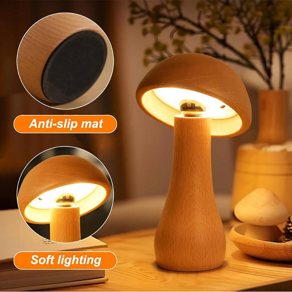 Wooden  Lamp, Portable Cordless  Rechargeable Battery-powered Lamp, Stepless Dimming And Adjustable 360-degree Rotation Angle.