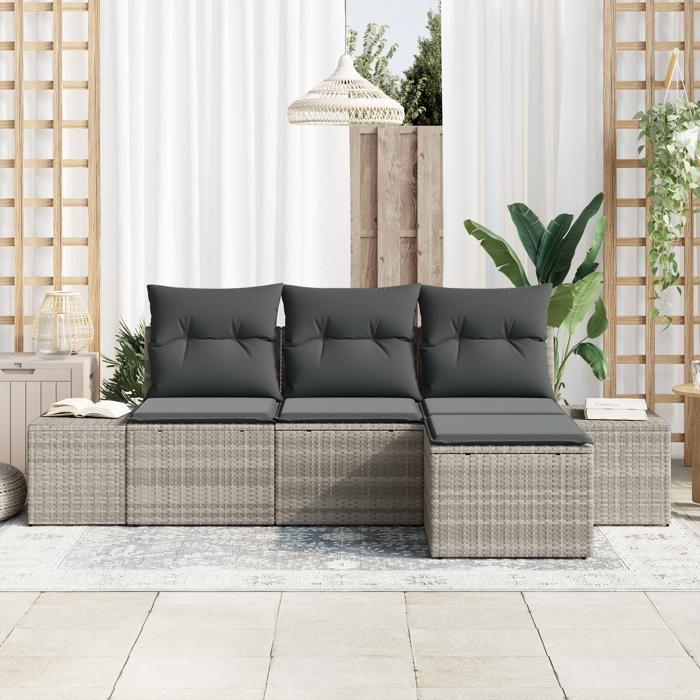 VidaXL Ensemble de 4 Canapés de Jardin avec Coussins Gris Clair Rattan 3347012