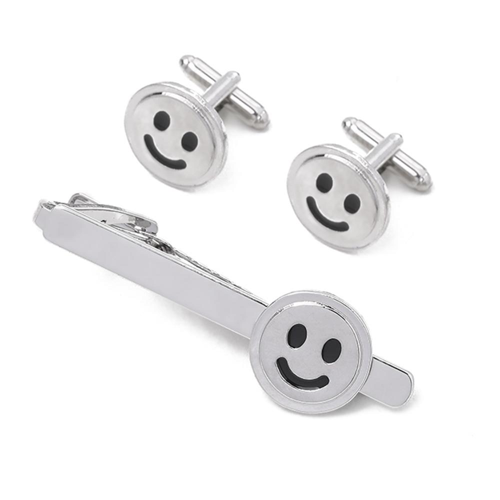 

Mens Happy Smile Face Design Round Cufflinks&Tie Clip Set Mood Emote Expression Sleeve Button Jewelry Accessories