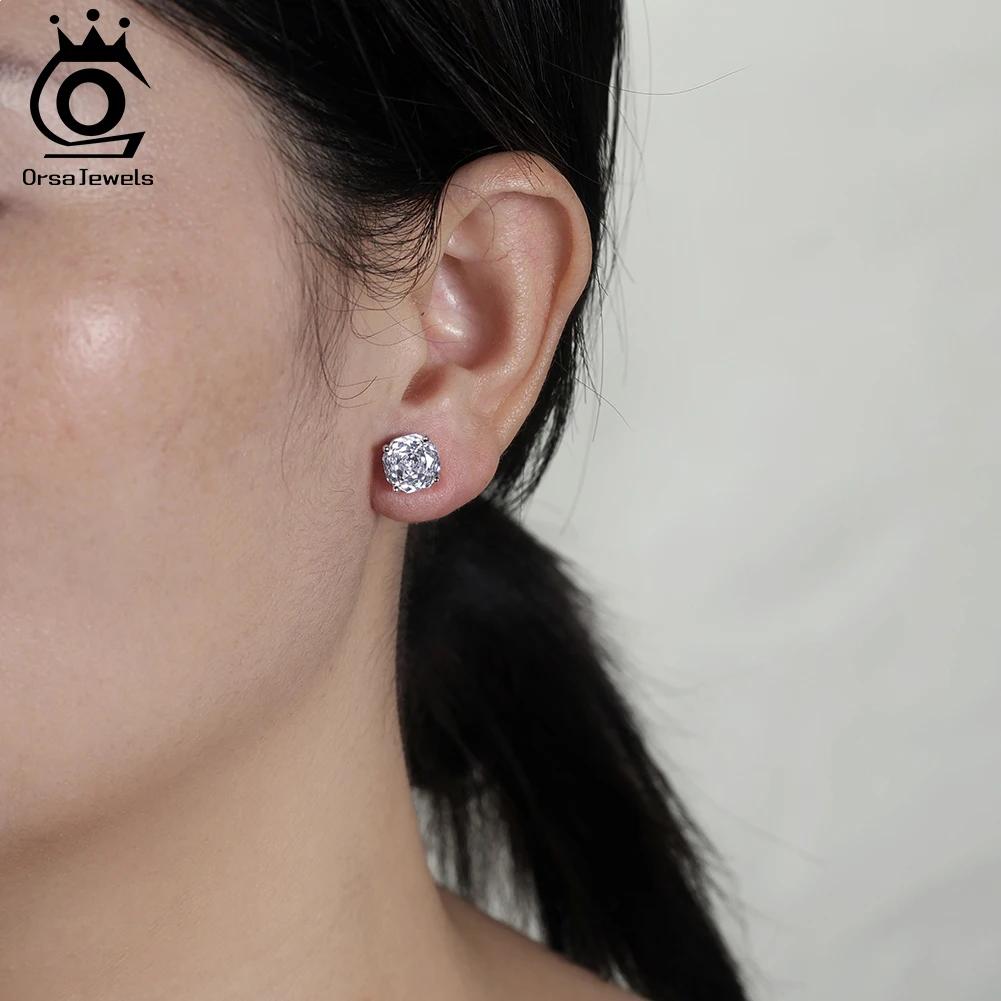 ORSA JEWEL Einfache Mode 925 Sterling Silber Steckerohrringe für Damen Hochzeit Vielseitig Zirkonia Ohrschmuck SE414
