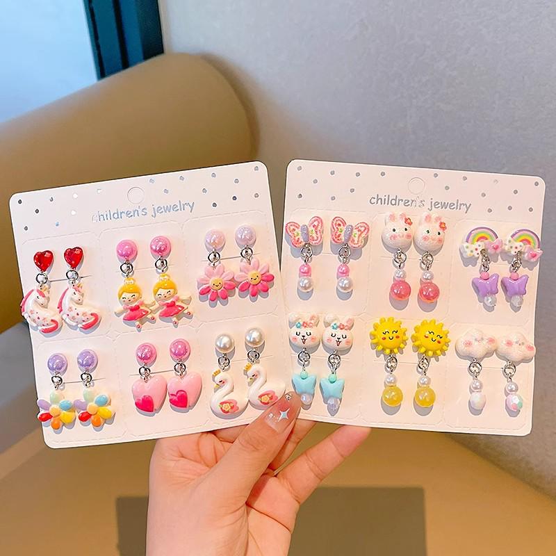 Kreskówkowe kolczyki dla dziewczynek bez przekłuwania - Słodkie, bezbolesne, letnie akcesoria na uszy dla dziecka