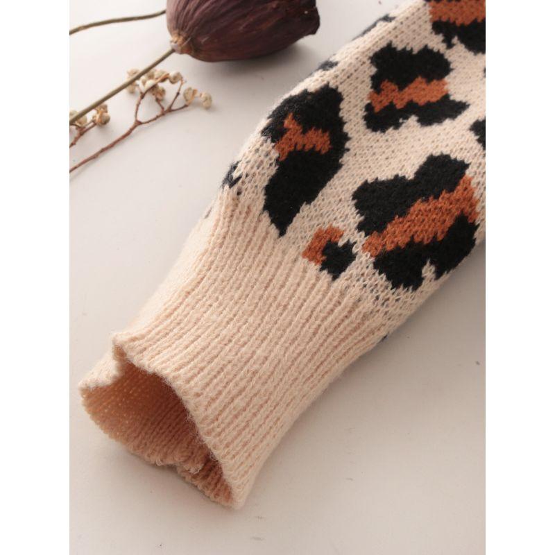 Export round Neck Leopard Print Long Sleeve Knitwear Women's Fall and Winter New Arrival Loose Thick Bottoming Shirt Tops