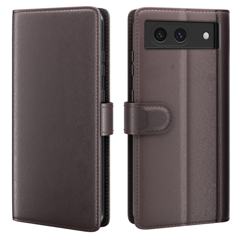 

For Google Pixel 8a Case Genuine Split Leather Phone Cover with Wallet Stand Brown
