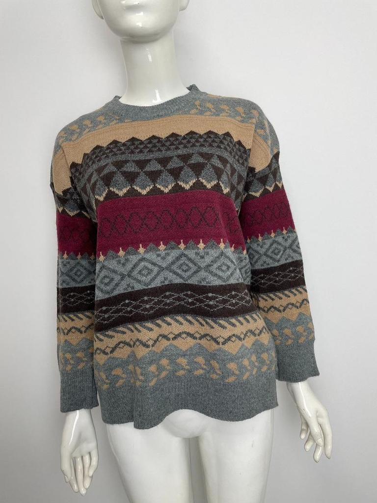Women's Retro Color Block Christmas Knitted Pullover Sweater