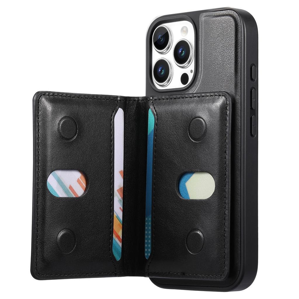 CASENEO For iPhone 16 Pro Detachable Magnetic Phone Case with Card Holder Kickstand TPU PU Leather PC Phone Cover Compatible with MagSafe