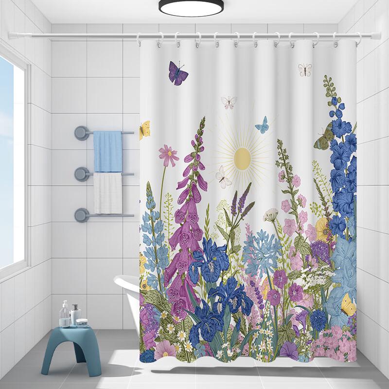 

Polyester Shower Curtain with Telescopic Rod Set