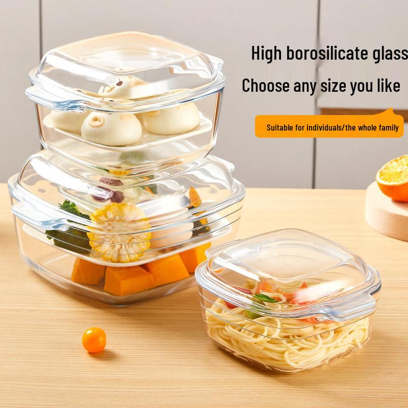 Transparent Microwave-Safe Glass Bowl with Lid