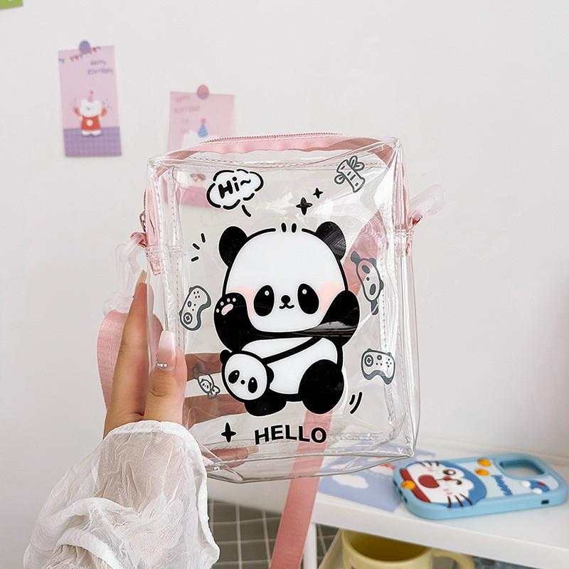 Cute Cartoon Panda Pvc Shoulder Bag Lightweight Summer Beach Bag For Kids розовый