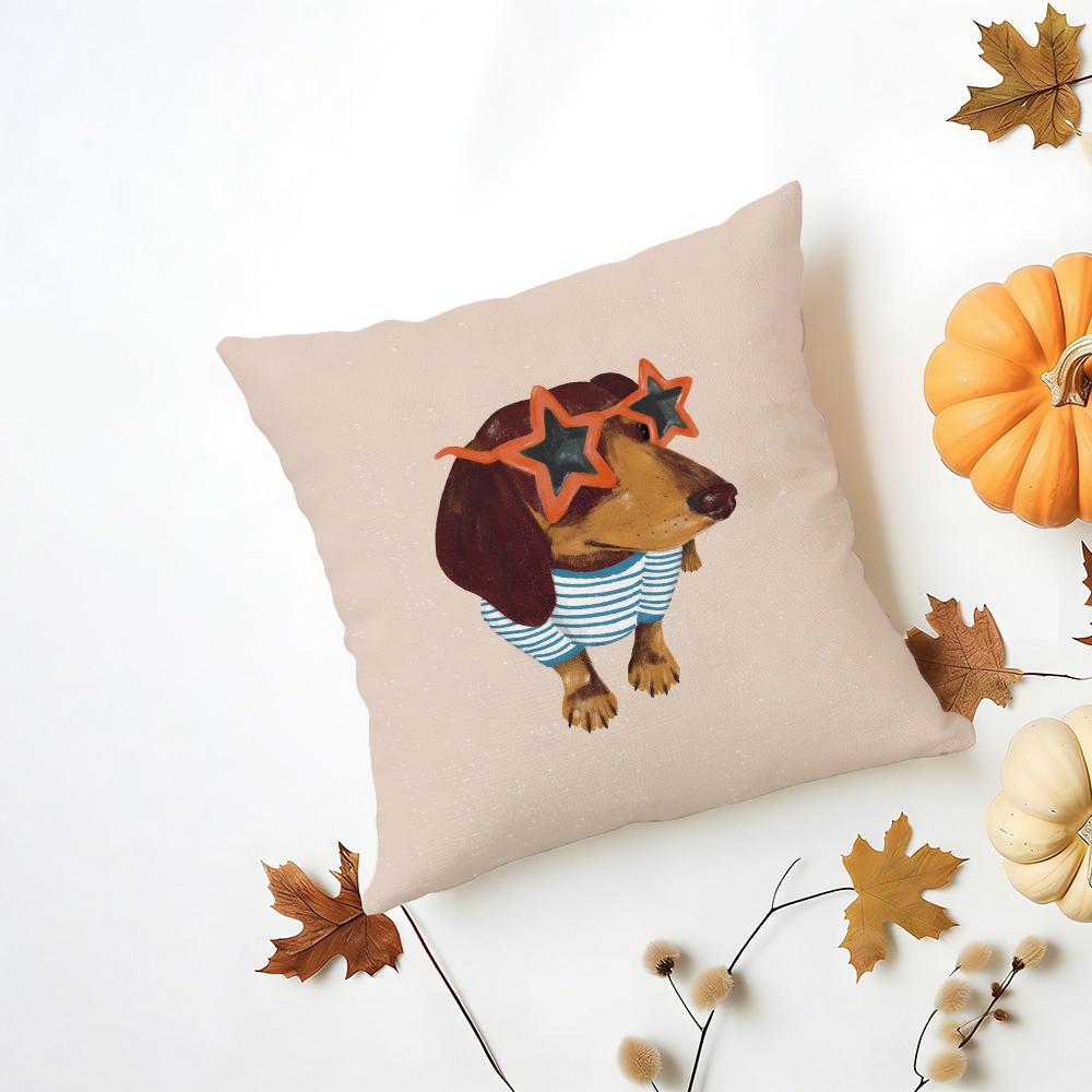 D-Dachshund Cushion Cover Washable Linen Pillowcase Soft For Daily Sofa Bed Home Room Decor