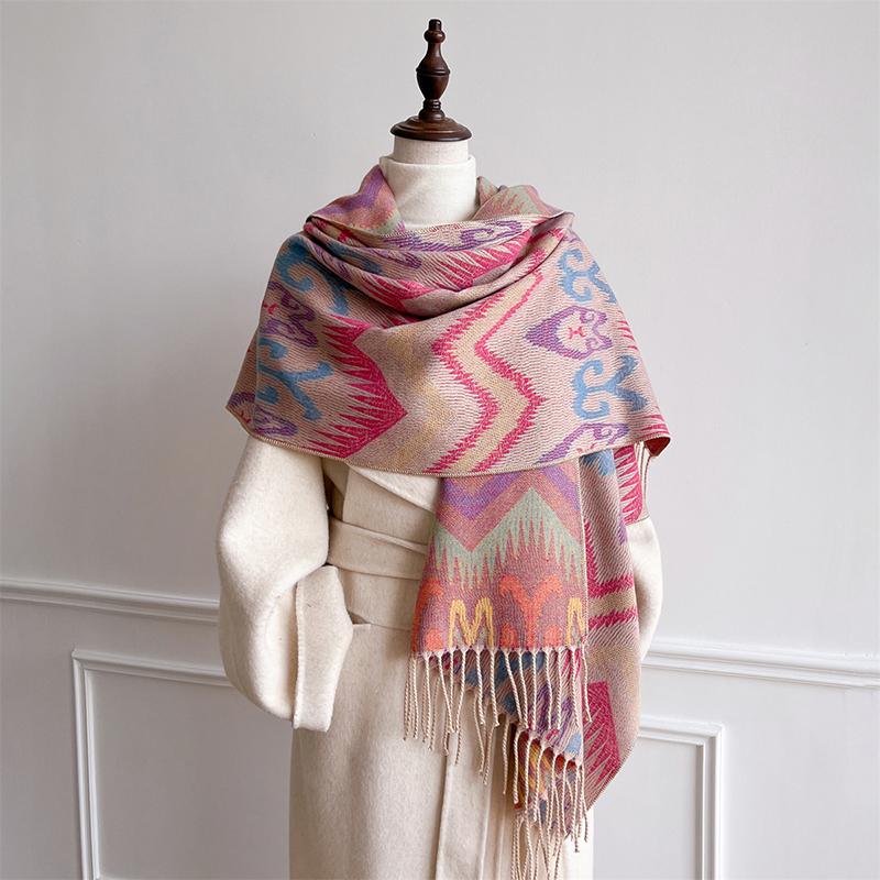 Bohemian Ethnic Winter Scarf Cashmere Women Jacquard Pashmina Floral Female Thick Blanket Soft Bufanda Warm Shawl Poncho Stole