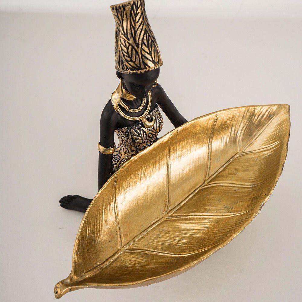 African Woman Fruit Plate Resin Storage Ornament – Decorative Desk Tray for Home & Office