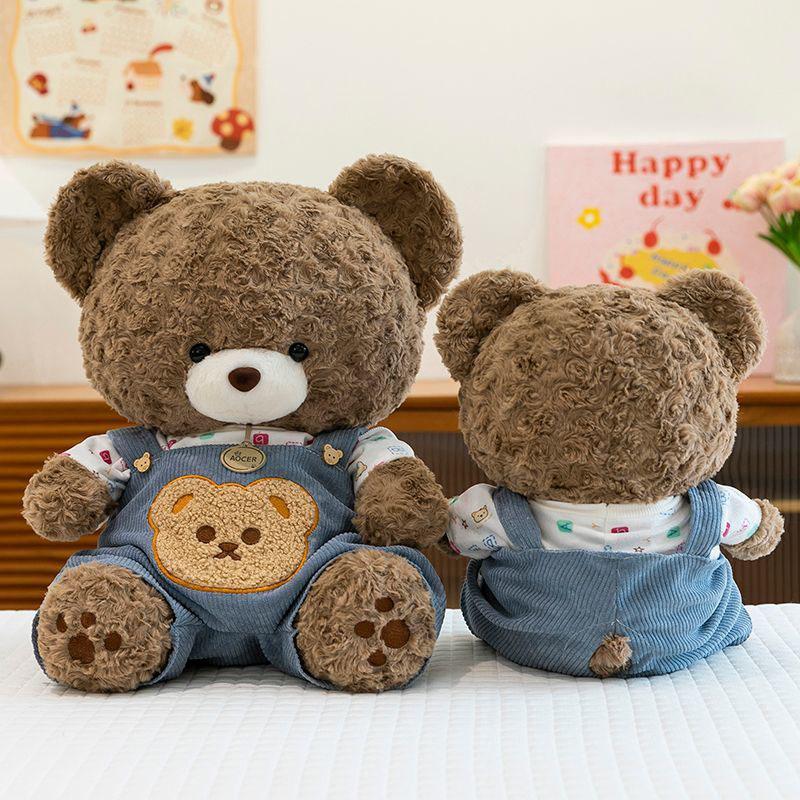 Cute Teddy Squishy Plush Toy Soft Fluffy Brown Bear Stuffed Animal Removable Clothes Plushie Doll Kawaii Pillow For Gift Fluffy
