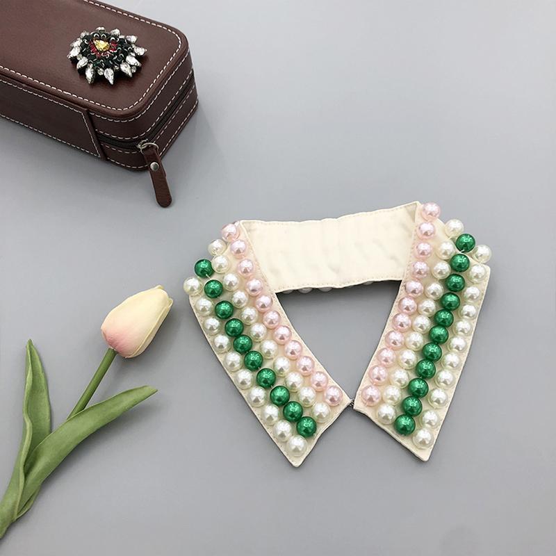 Women Pearl Fake Collar Retro Lace Beaded Collar Choker Necklace Party Bride Clothing Accessories Sweet Detachable False Collar