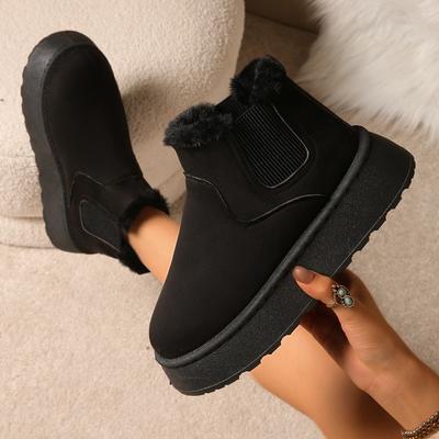 Damen Schneestiefel in Überweite, Plateau-Stiefeletten mit elastischem Schaft, Winter-Knöchelstiefel für Damen in Unifarbe