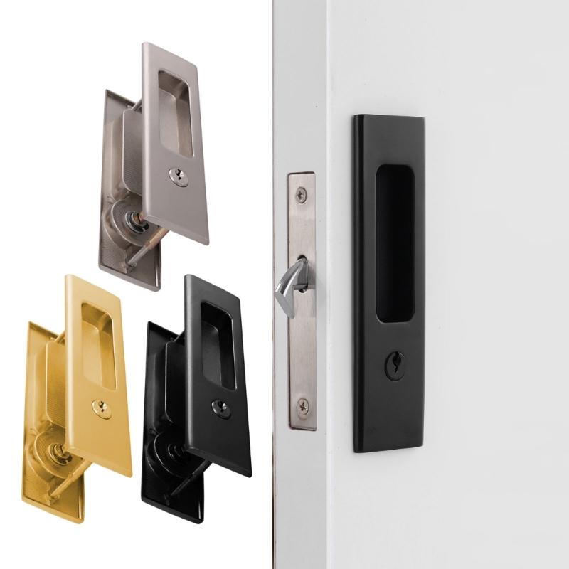 Concealed Sliding Door Lock Recessed Installation Metal Locking Mechanism for Indoor Outdoor Use Bathroom Balcony