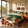 Christmas Duvet Cover Set 3Pcs Snowy Town Xmas Tree Sleigh Gift Print Soft Microfiber Bedding with Pillowcases