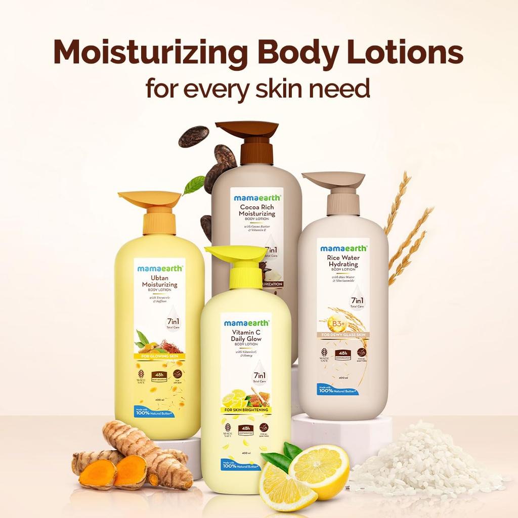 Mamaearth Rice Water Hydrating Body Lotion 400 Ml Pack of 1 for Dewy Glass Skin and Long-Lasting Moisturization