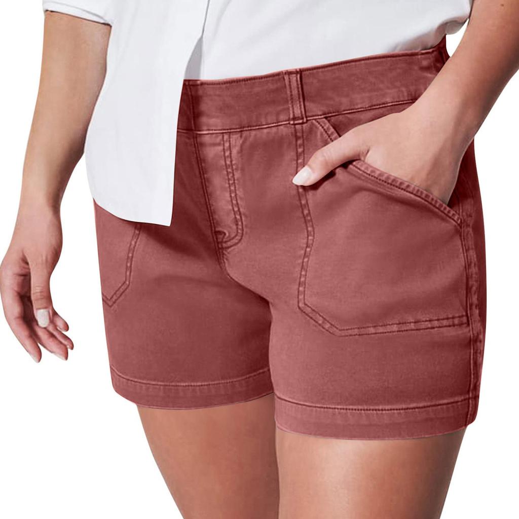Women's Soft Stretch Twill Short Side Pockets Soft Feel No Button & No Zipper Flattering Fit