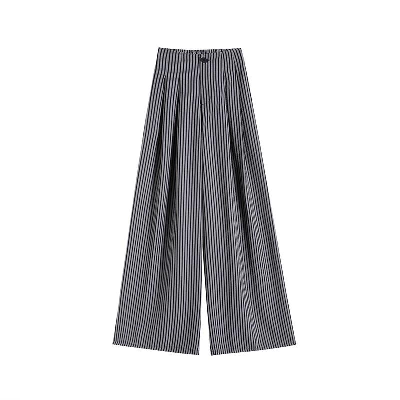 2026 Spring/Autumn Women's High-Waisted Slimming Striped Wide-Leg Floor-Length Pants