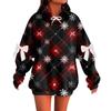 Ladies' Christmas Printed Bow Long Sleeved Loose Fitting Headband With Rope Hooded Sweatshirt Top
