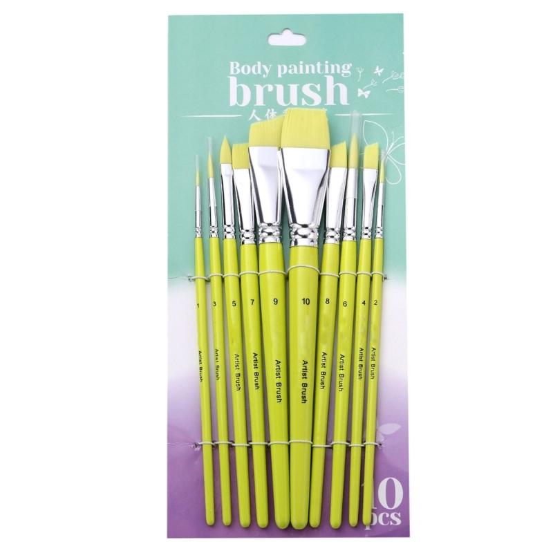 10 кистей для акварельной живописи, кистей для лица, акриловых, масляных, акварельных и гуашевых красок, для боди-арта.