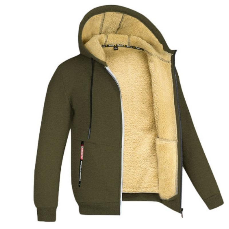 Lamb Velvet Autumn and Winter Sweater Men's Hooded Solid Color Jacket Plus Velvet Thickened Clothes
