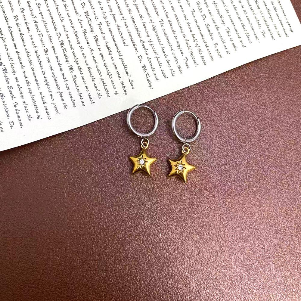 Borderless Fashion Star and Moon Two-Color Earrings: Gold-Plated Stainless Steel Silver Design Jewelry
