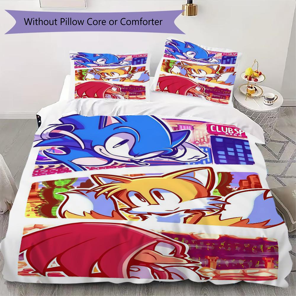 

Sonic the Hedgehog Pattern Bedding uilt Set uilt Cover Pillowcase Home Decoration Birthday Gift (1 * duvet cover + 2 * pillowcase without core) 135x200cm