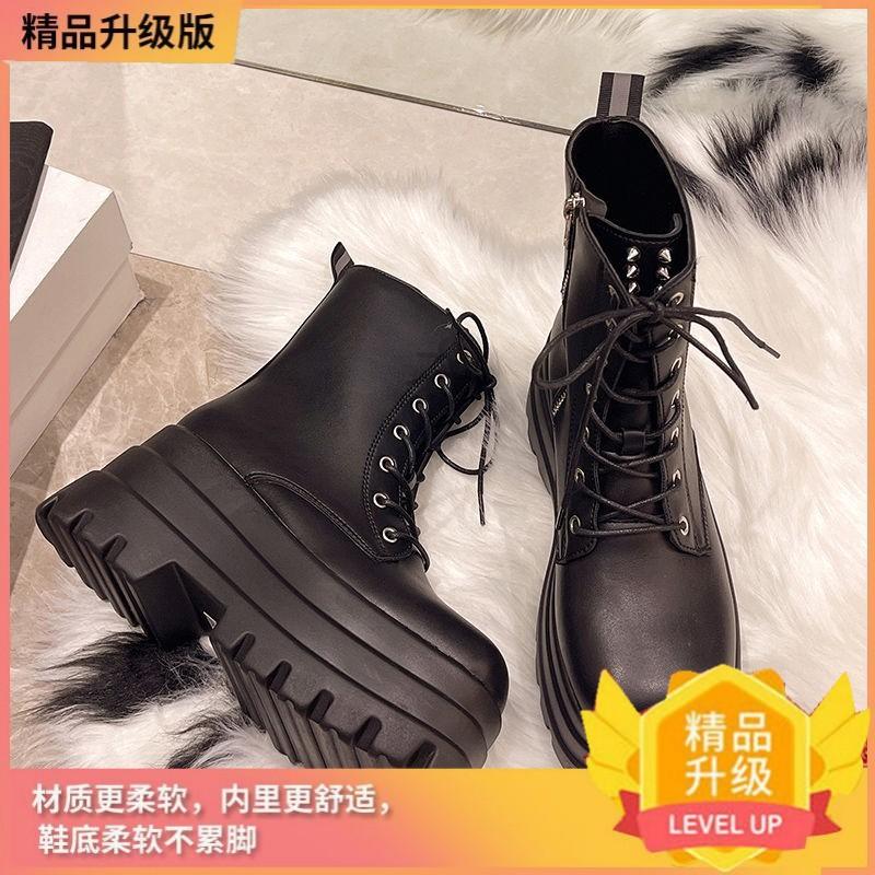 Soft Leather Heightened Thick-soled Black Legs Small British Style Advanced Sense New Autumn and Winter Lightweight Martin Boots