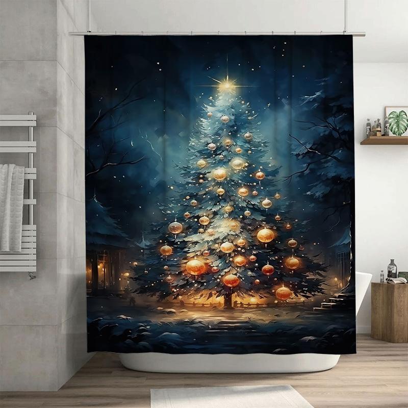 

Tuniu Charming Christmas Tree Shower Curtain Forest Winter Holiday Decor Festive Bathroom Set W60H190(CM)-1 Pcs