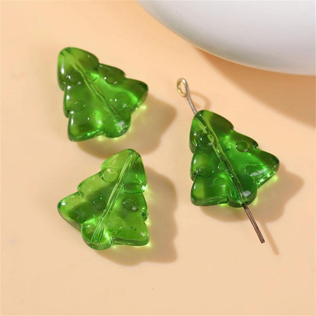Z32 14x16mm 5pcs Cartoon Glass Transparent Colorful Christmas Tree Handmade Mobile Phone Chain DIY Bracelet Material Accessory