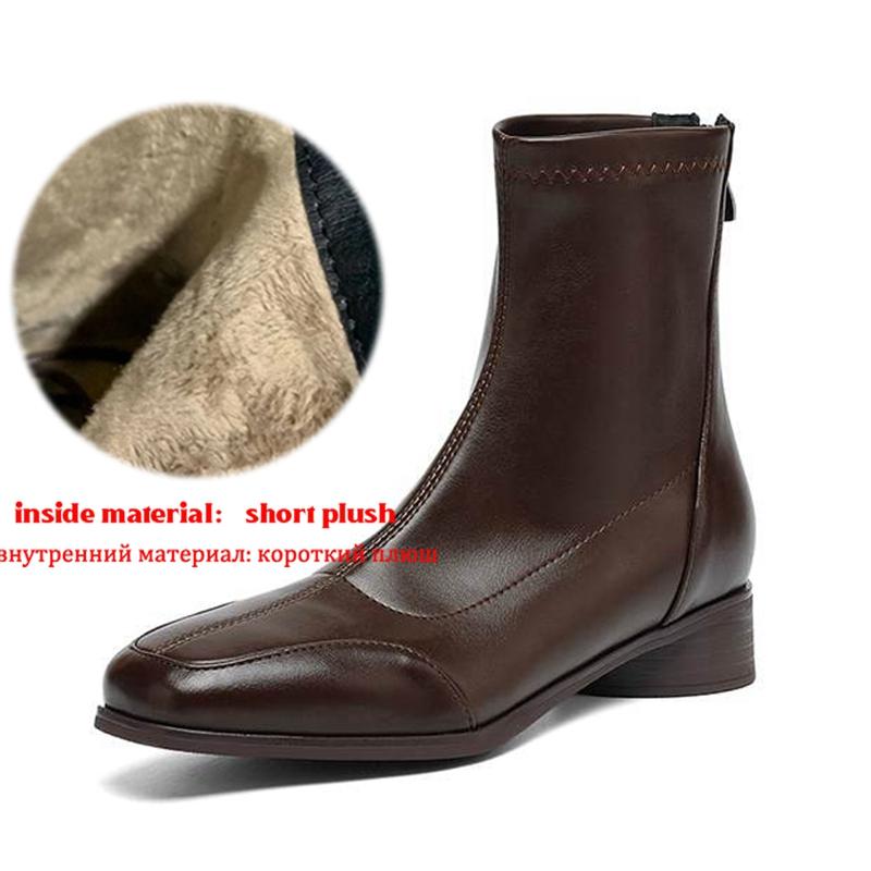 Krazing Pot Microfiber Winter Square Toe Modern Size 33 Boots Size 43 Concise Design Med Heels Zipper Women Ankle Boots