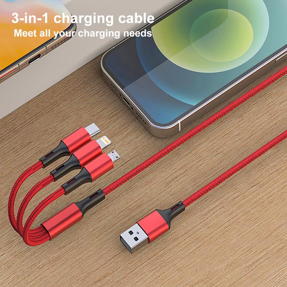 2.4A Max 3 w 1 kabel USB szybkie ładowanie kabel błyskawicy do iPhone'a typu C kabel do ładowania telefonu komórkowego do Xiaomi Samsung USB Micro